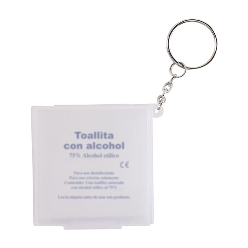 ESTUCHE-LLAVERO CON PADS DE ALCOHOL BCO